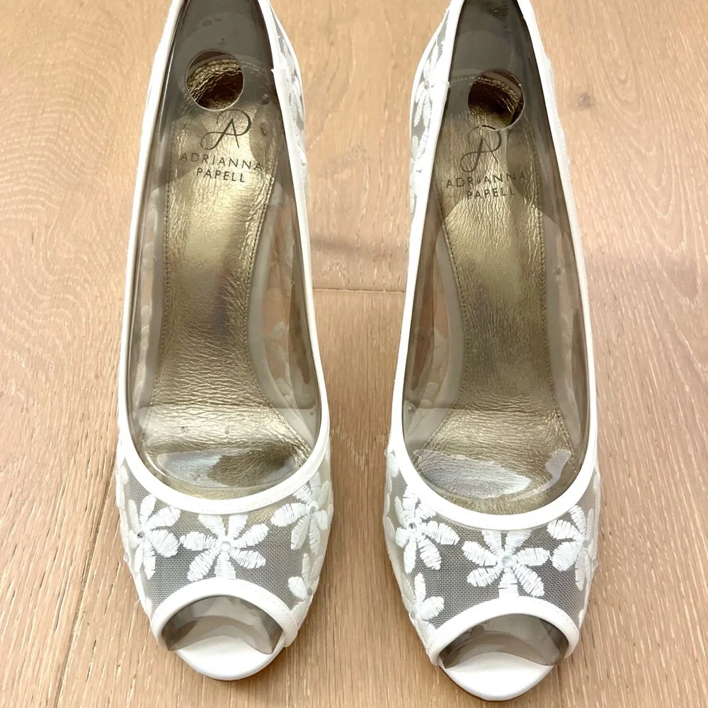 Adrianna Papell Floral White Mesh Heels